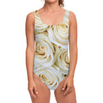 White Rose Print One Piece Swimsuit