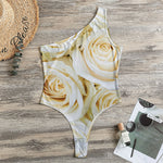 White Rose Print One Shoulder Bodysuit