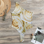 White Rose Print One Shoulder Bodysuit