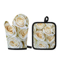 White Rose Print Oven Mitt And Pot Holder Set