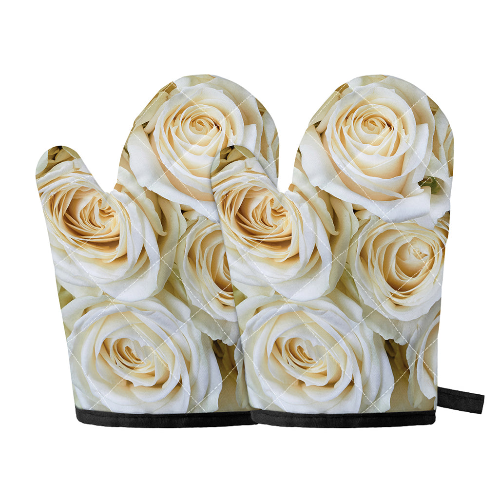 White Rose Print Oven Mitts