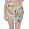 White Rose Print Pencil Mini Skirt