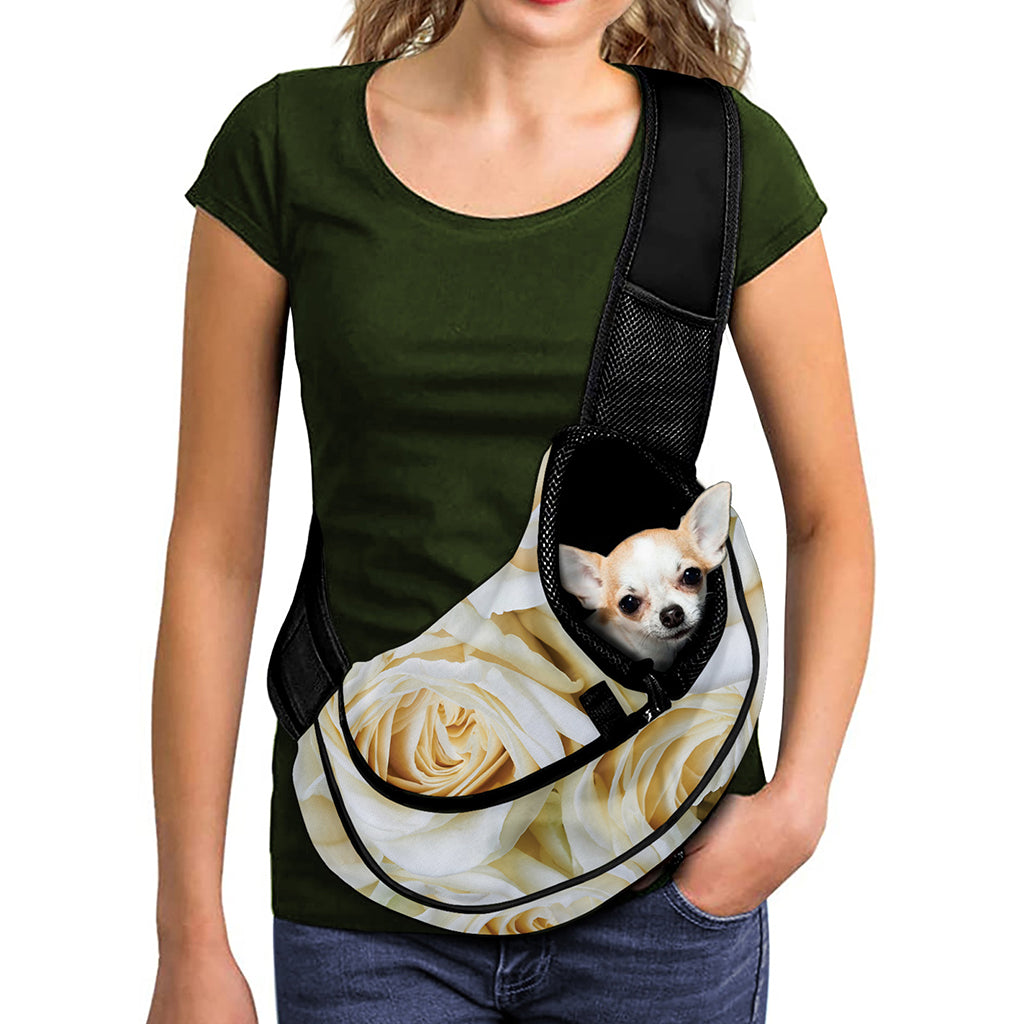 White Rose Print Pet Sling Carrier