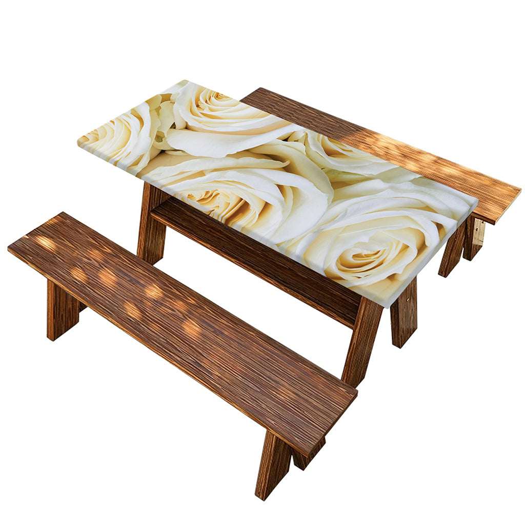 White Rose Print Picnic Table Cover