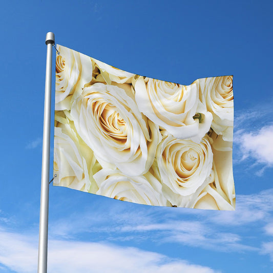 White Rose Print Polyester Flag