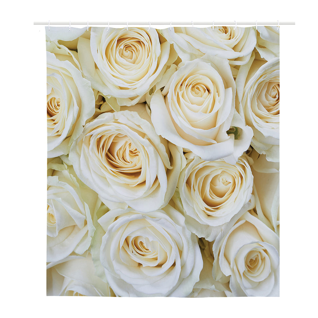 White Rose Print Polyester Shower Curtain