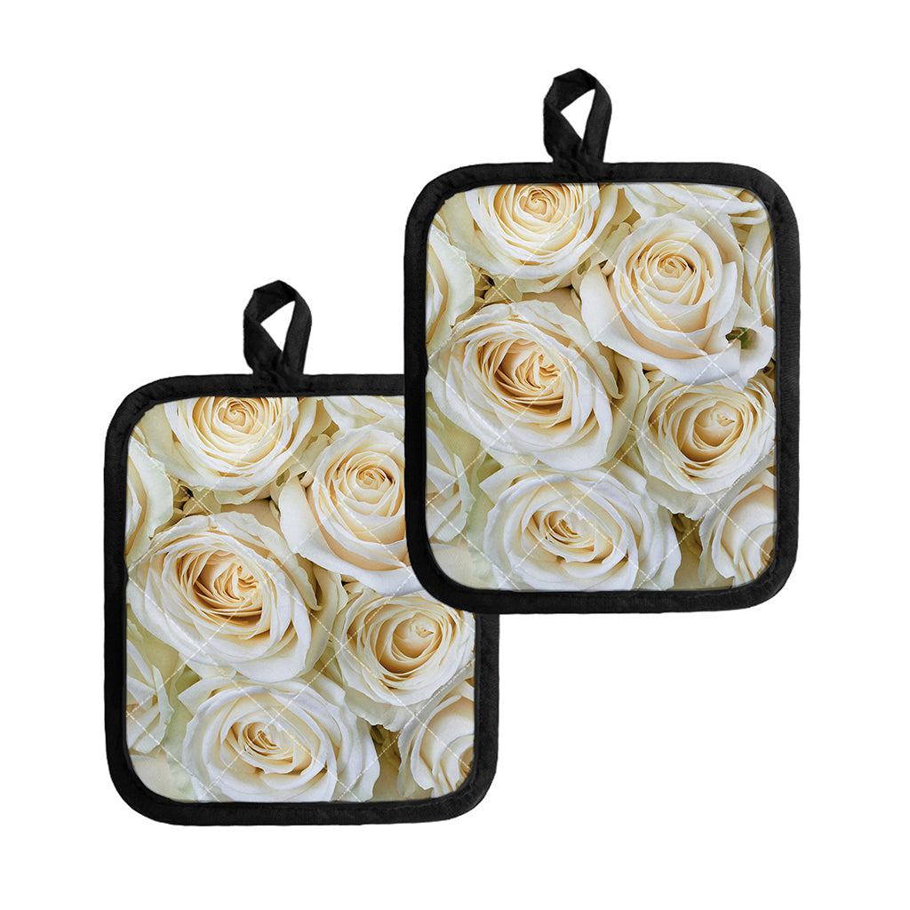 White Rose Print Pot Holders