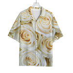 White Rose Print Rayon Hawaiian Shirt