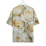 White Rose Print Rayon Hawaiian Shirt