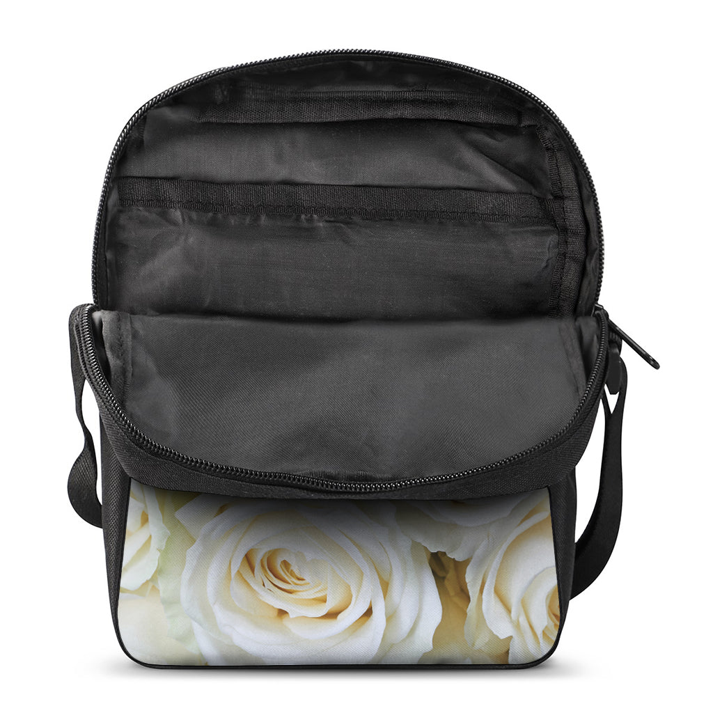 White Rose Print Rectangular Crossbody Bag