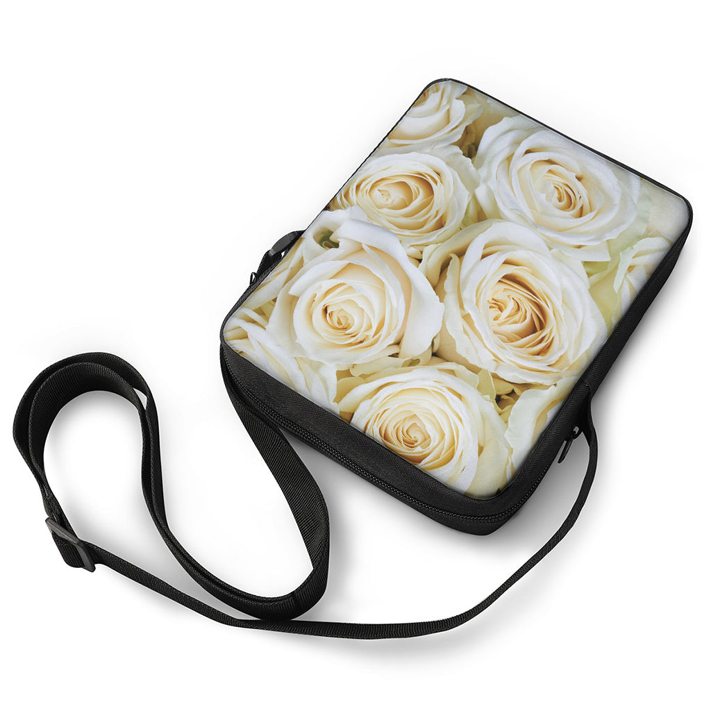 White Rose Print Rectangular Crossbody Bag