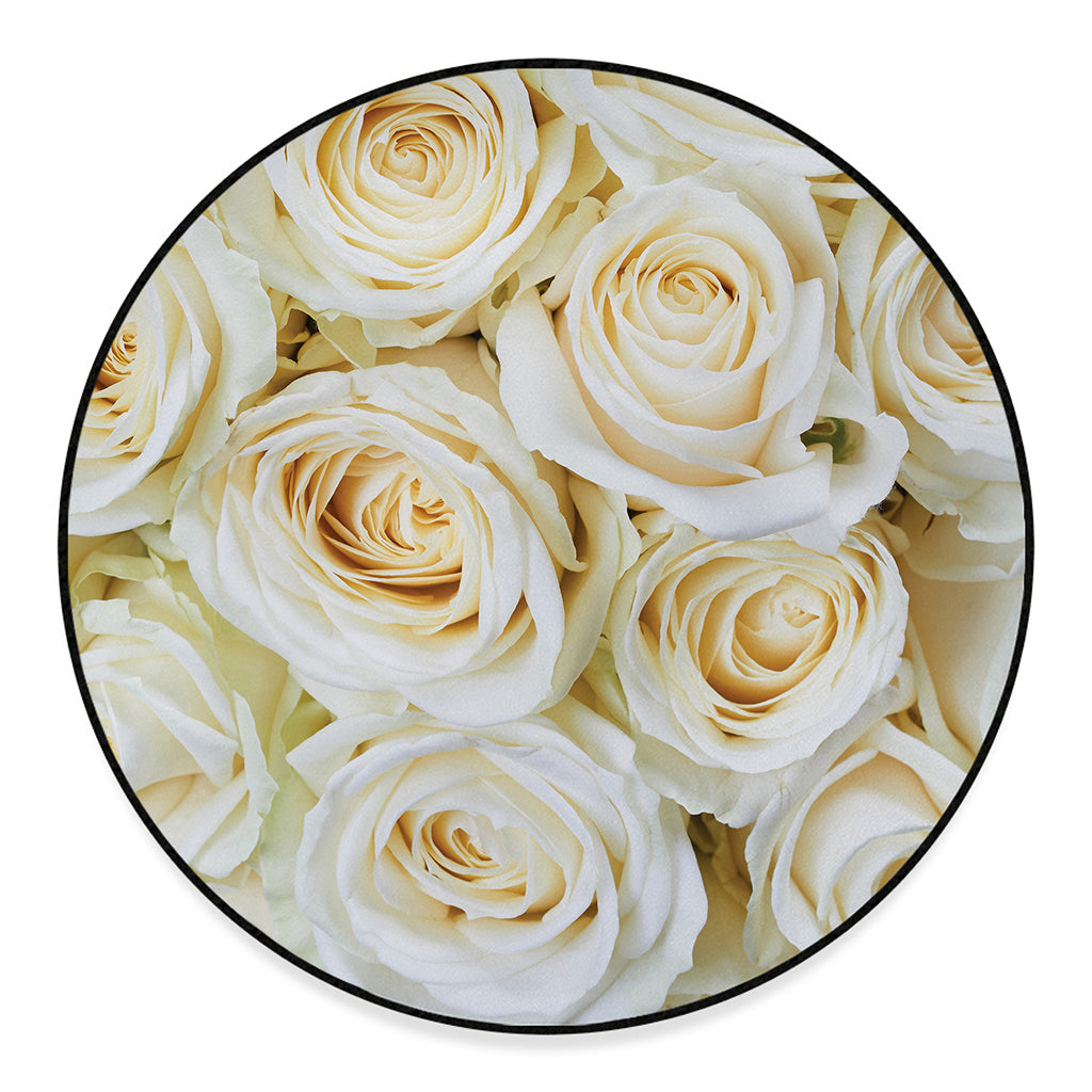 White Rose Print Round Floor Mat