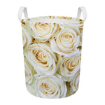 White Rose Print Round Laundry Basket