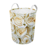 White Rose Print Round Laundry Basket