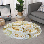 White Rose Print Round Rug