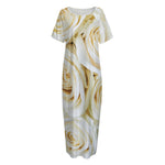 White Rose Print Short Sleeve Long Nightdress