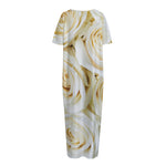White Rose Print Short Sleeve Long Nightdress