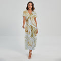 White Rose Print Short Sleeve Maxi Dress