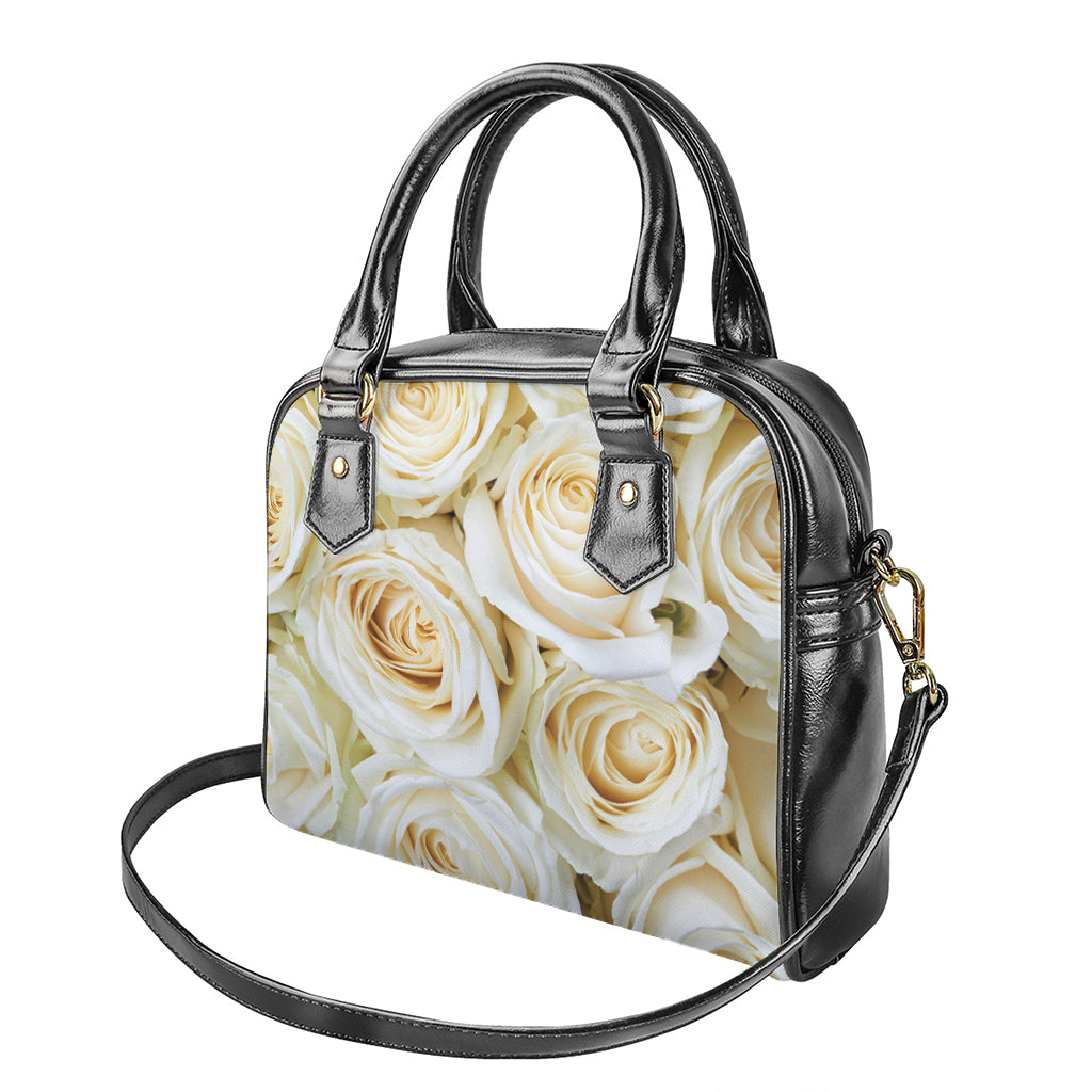 White Rose Print Shoulder Handbag