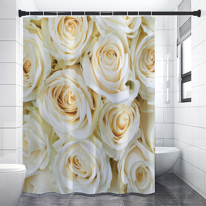 White Rose Print Shower Curtain