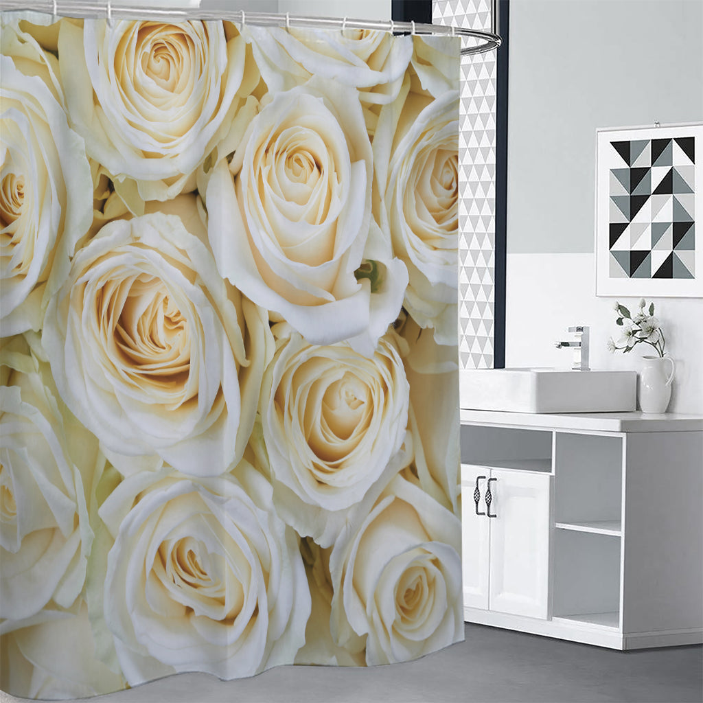White Rose Print Shower Curtain