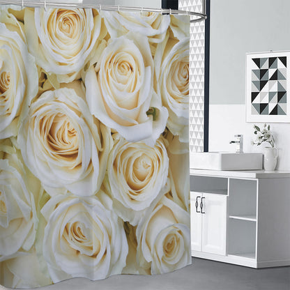 White Rose Print Shower Curtain