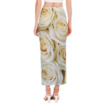 White Rose Print Side Slit Maxi Skirt