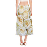 White Rose Print Side Slit Midi Skirt