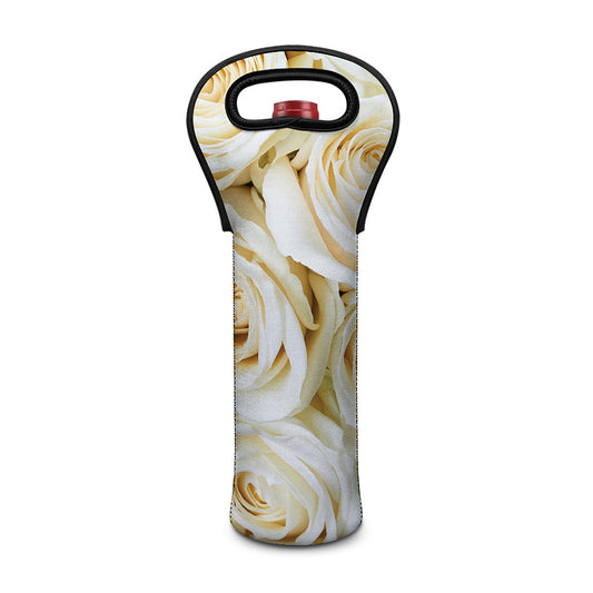 White Rose Print Single Neoprene Wine Tote