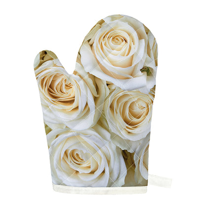 White Rose Print Single Oven Mitt