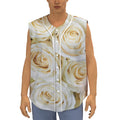White Rose Print Sleeveless Baseball Jersey