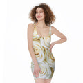 White Rose Print Sleeveless Bodycon Dress