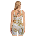 White Rose Print Sleeveless One Piece Swimsuit