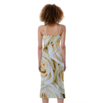 White Rose Print Slim Fit Midi Cami Dress