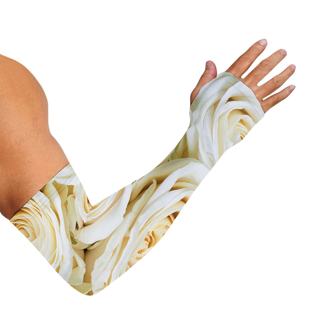 White Rose Print Sun Protection Arm Sleeves