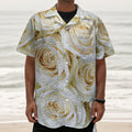 White Rose Print Textured Short Sleeve Shirt