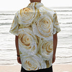 White Rose Print Textured Short Sleeve Shirt