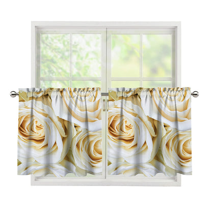 White Rose Print Tier Curtains