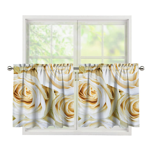 White Rose Print Tier Curtains