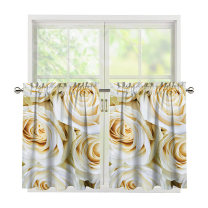 White Rose Print Tier Curtains