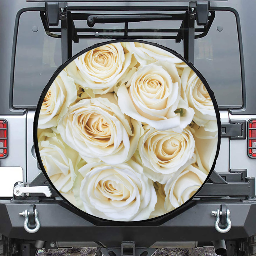 White Rose Print Tire Cover
