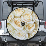 White Rose Print Tire Cover With Camera Hole