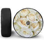 White Rose Print Tire Cover With Camera Hole