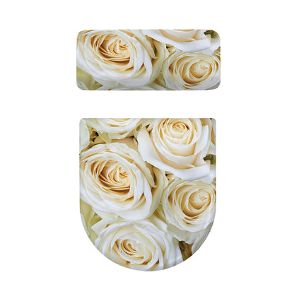 White Rose Print Toilet Lid And Tank Cover Set
