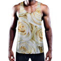White Rose Print Men's Workout Tank Top