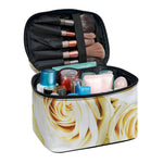 White Rose Print Travel Makeup Bag