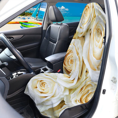 White Rose Print Waterproof Car Seat Cover