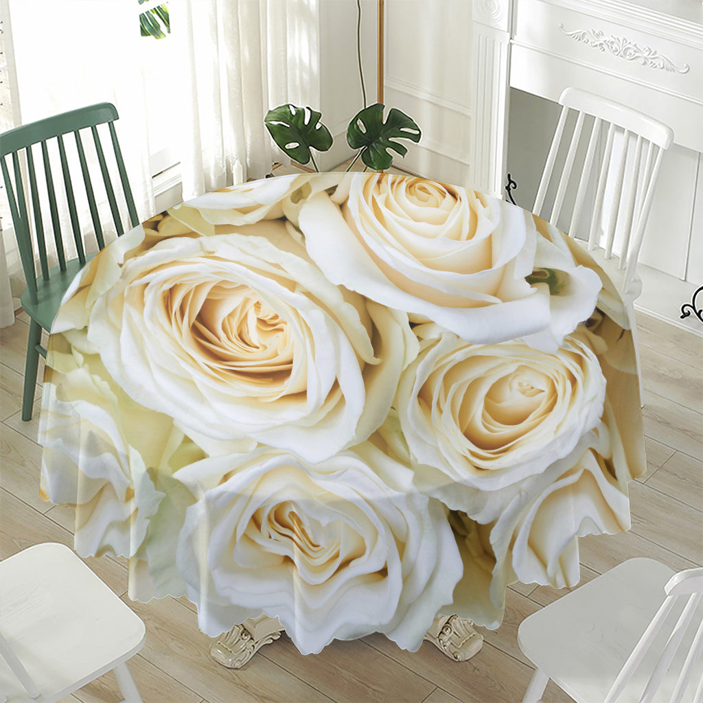 White Rose Print Waterproof Round Tablecloth
