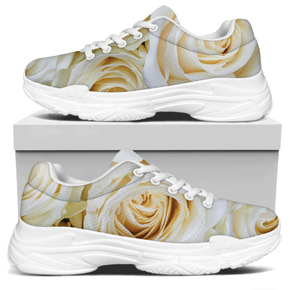 White Rose Print White Chunky Shoes
