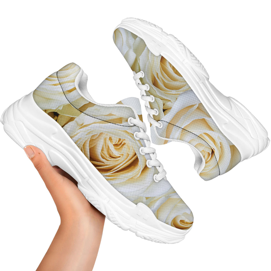 White Rose Print White Chunky Shoes
